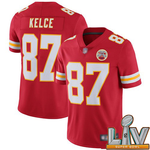 Super Bowl LV 2021 Men Kansas City Chiefs #87 Kelce Travis Red Team Color Vapor Untouchable Limited Player Football Nike NFL Jersey